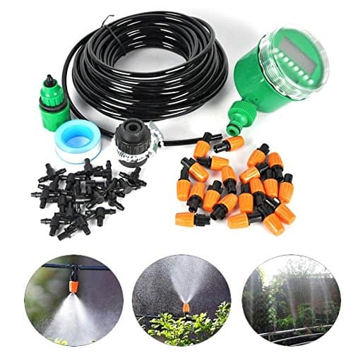 15M (50TF) Automatic Spray Drip Irrigation System Self Watering Garden Hose Kits with 20 Tee Joints Irrigation Timer ,Perfect Micro Irrigation System for Flower Bed, Patio, Garden Greenhouse Plants