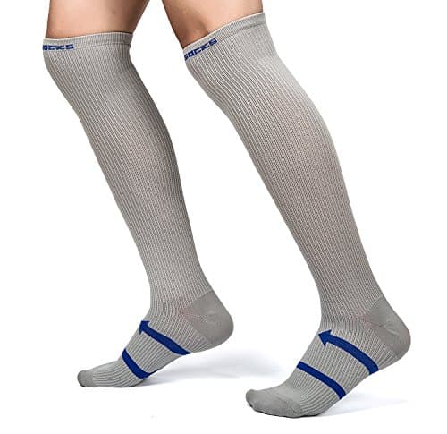 Compression Socks (1 Pair) 15-20mmHg Graduated - Men & Women Athletic Sports Running Pressure Stockings, Below Knee High - Suits Nurses, Maternity Pregnancy, Shin Splints, Flight Travel (Gray)