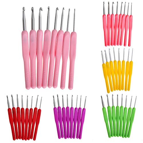 Knitting Needles- 8 Sizes Aluminum Crochet Hooks Soft Plastic Handle Home Knit Weave Needle Kits Embroidery Needlework Craft Sewing Tool 2.5-6mm