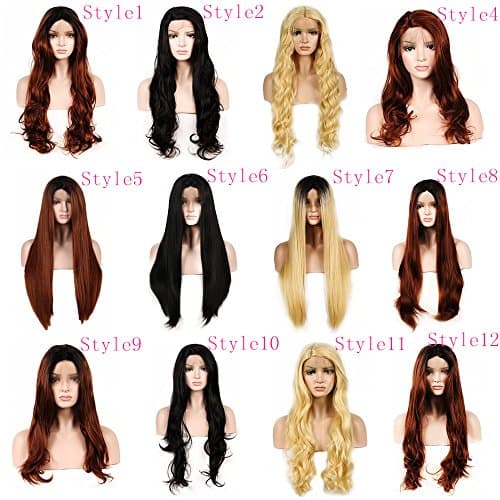 WigTech2017 250%Density Synthetic Lace Front Short Bob Straight 14 Inch 2 Tones Ombre Red Brown Color Heat Resistant Fiber Wigs With Baby Hairs For All Skin Tones Women