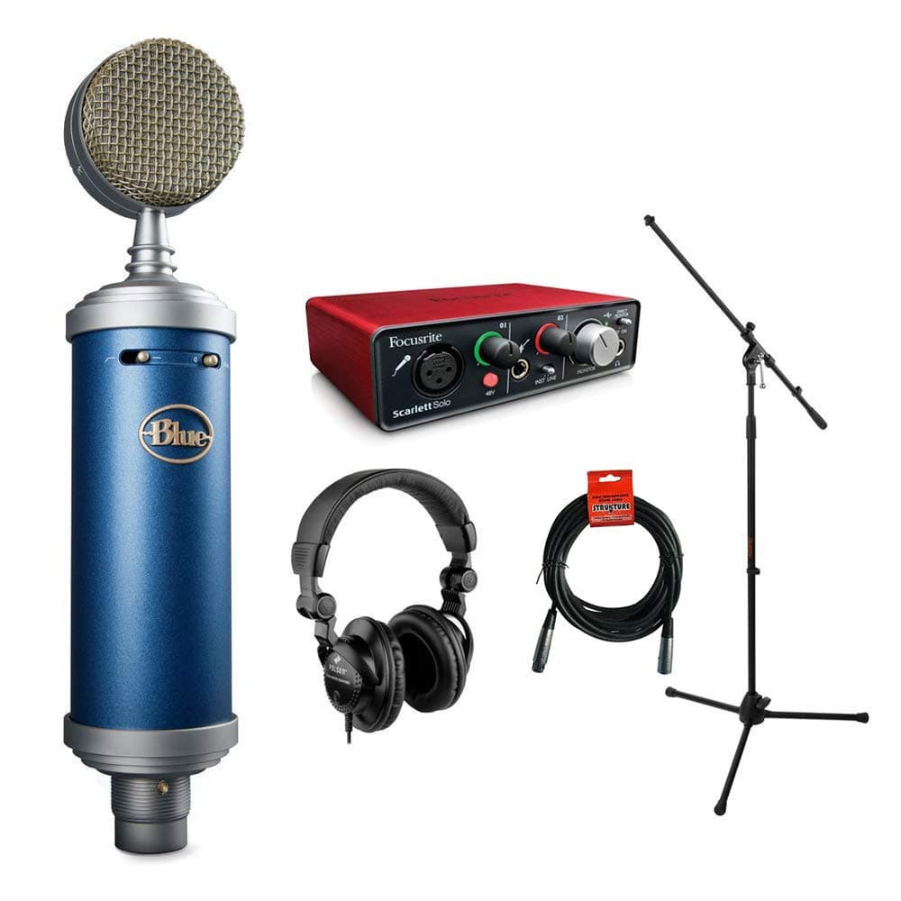 Blue Bluebird SL Large-Diaphragm Condenser Studio Microphone with Focusrite Scarlett Solo Audio Interface, HPC-A30 Monitor Headphone, Mic Stand & XLR-XLR Cable Bundle