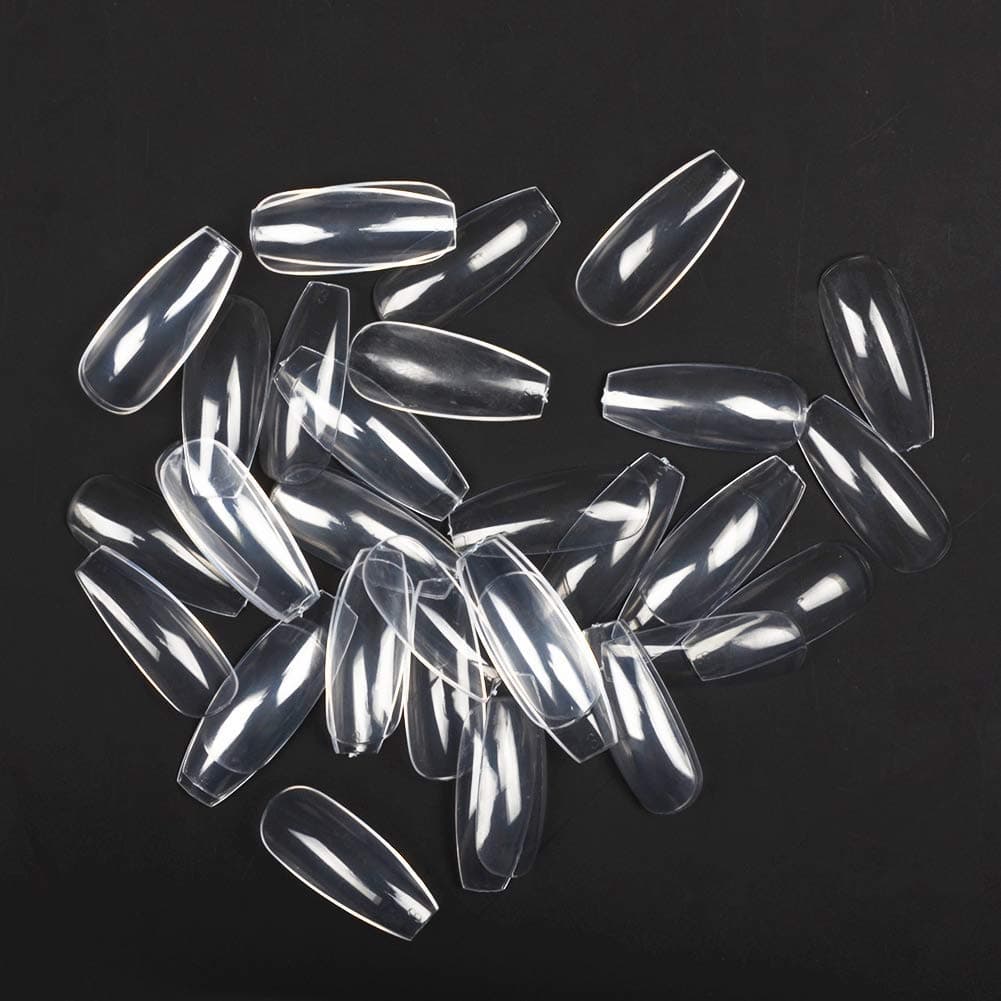 【Final Clearance! Everything Must Go】600 Pcs Artificial Ballerina Nails Art Tip Full Cover False Coffin Long Shape French Ballet UV Gel Natural Salon Fake Nails Kit with 10 Size (Transparent)