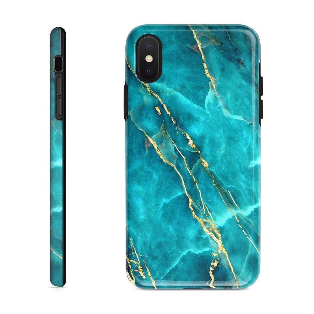 Obbii Case Compatible with iPhone X/XS Blue Gold Marble, Shockproof Slim TPU Soft Flexible Rubber Gel Cover Case Compatible with iPhone X/XS(5.8inch