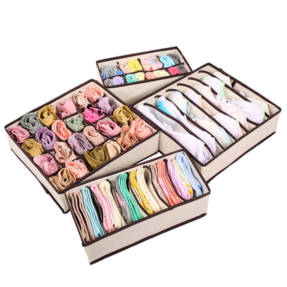 ttnight Bra Organizer, 4pcs Foldable Clothes Organizer Storage Box for Bra Ties Underwear Socks - White