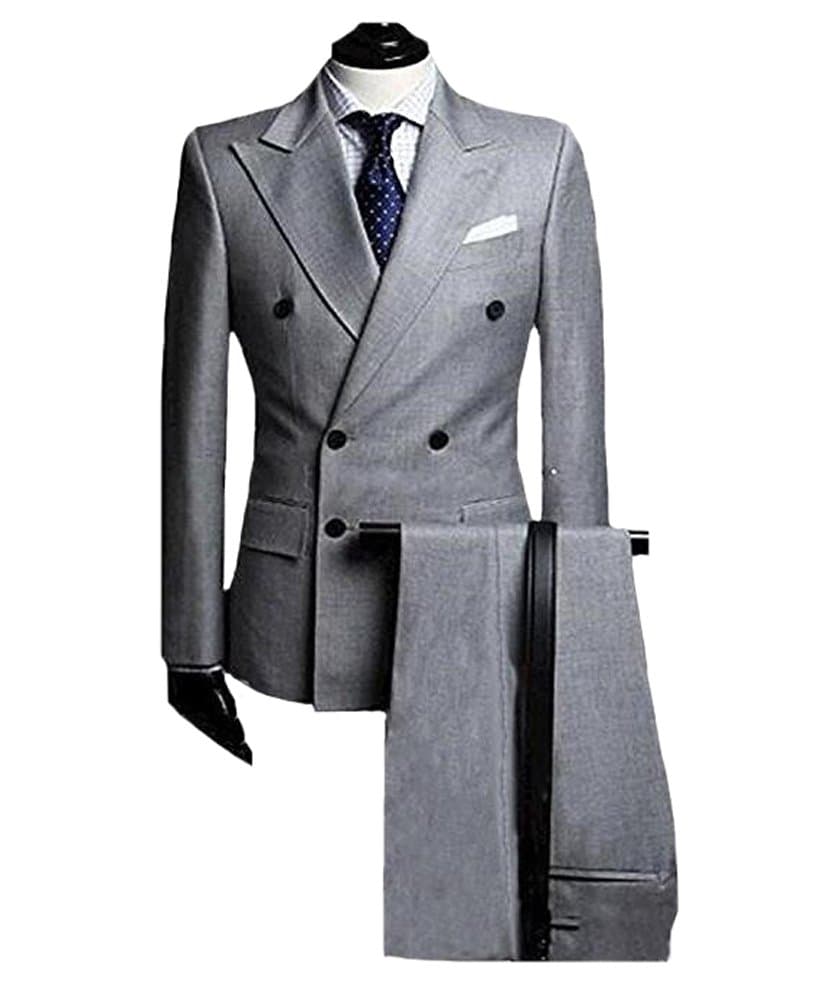 SIPEI Grey Double Breasted Mens 2 PC Evening Suit Formal Business Wedding Tuxedo