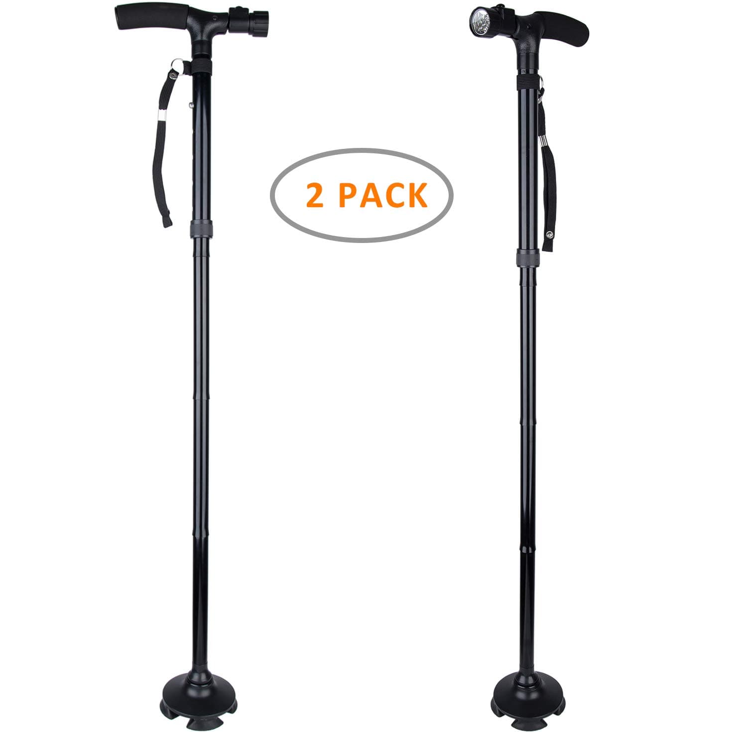 Spetish 2-Pack Walking Cane with LED Light Travel Folding Canes Adjustable Walking Stick with Carrying Bag for Fathers Mothers Gifts