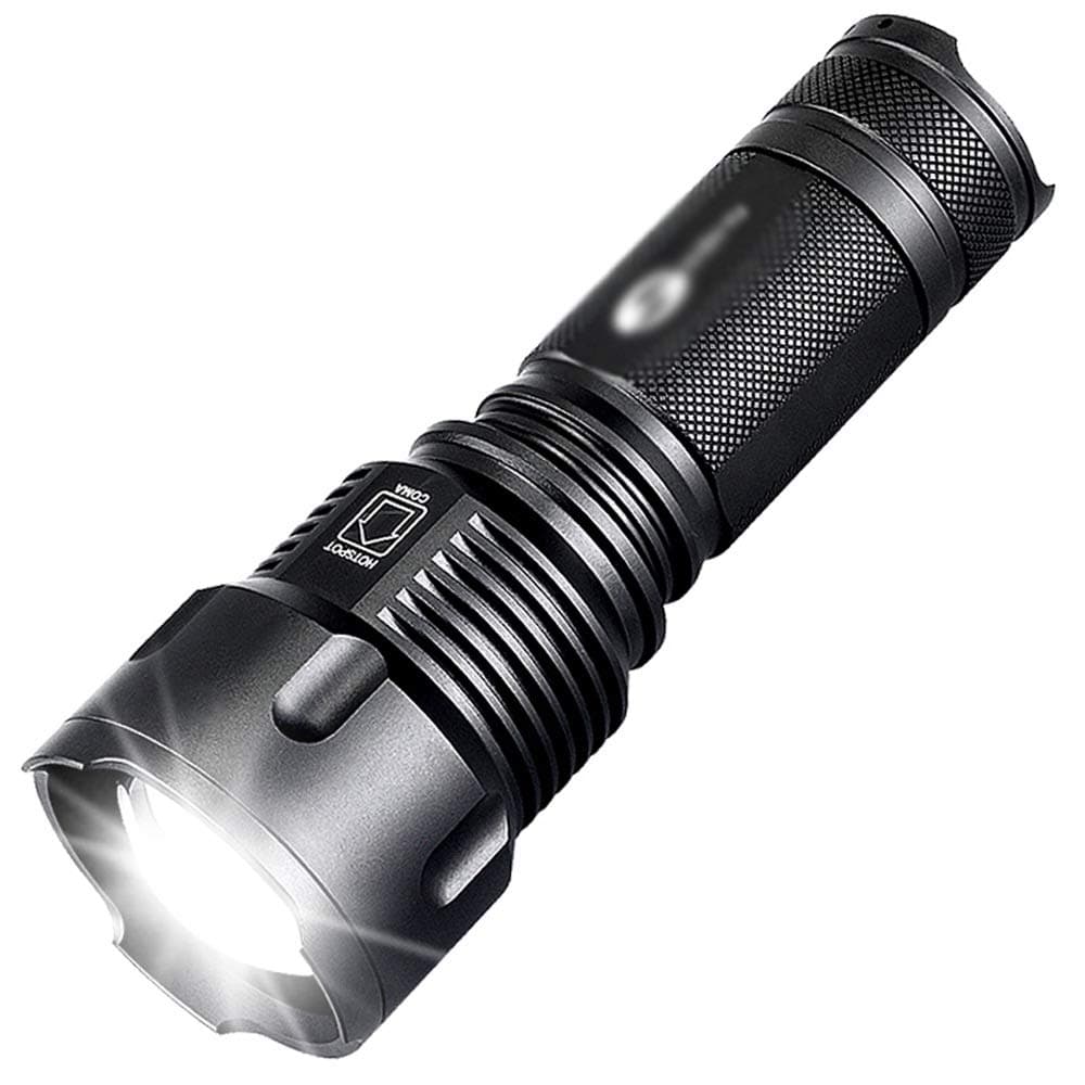 Strong Light-Flashlight Rechargeable LED Long-Range Searchlight Outdoor Home Waterproof Self-Defense Lamp White Light Long-Range 500 M Rechargeable One Electric Charge (Color : Black)