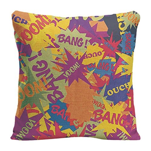 LDJ Cotton Polyester Throw Pillow Case Decorative Cushion Cover Pillowcase Design With Vintage Superhero Comic Bubble Speech Retro Colors Custom Pillow Cover Print Double Sides Sized 20x20 Inches