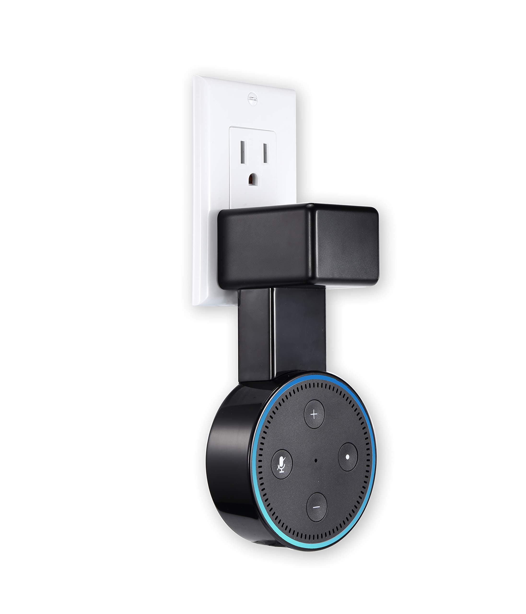 Feiyen Outlet Wall Mount Hanger Stand for Dot 2nd Generation Without Mess Wires Or Screws, Space-Saving Holder Case Plug Mounting Bracket in Kitchens, Bathroom and Bedroom (Black 2018)