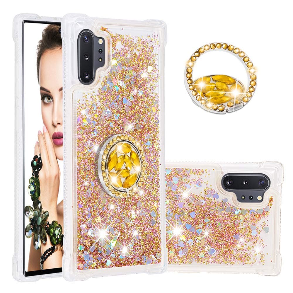 Galaxy Note 10 Plus Case, DOOGE Luxury Diamond Glitter Bling Crystal Case for Women Girls Full-Body Protective Bumper Case with Built-in Finger Ring Kickstand Holder for Galaxy Note 10 Plus 6.8inch