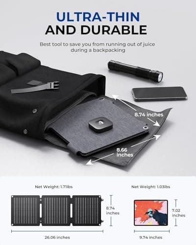 BigBlue 20W Portable Solar Panel with Kickstands, USB-A and USB-C(5V/2.4A per Output), Solar Panel Charger for Camping, Higher Efficiency, IP65 Waterproof, Compatible with Phones, Tablets, Power Bank