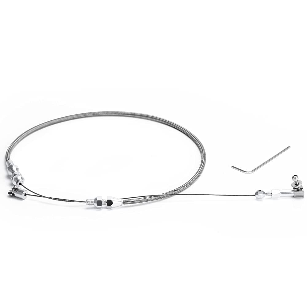 24" Univeral Throttle Cable Kit Stainless Steel Braided Adjustable Automotive Accelerator Cable Covering Locking Kit