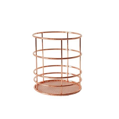 Rose Gold Coating Stainless Steel Wire Cylinder or Rectangular Pen Pot Holder on Desk and Table for Home and Office Use(round)