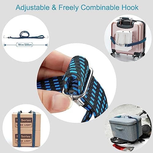 Long Bungee Cords with Hooks Heavy Duty 4 Pack, Premium Elastic Luggage Bungee Straps Suitable for Bicycles Camping Car Roof Rack Strap Tarpaulin Fixings (78.7in, Blue)