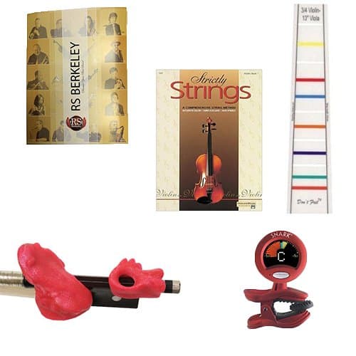 Violin Players Instructional Pack (For 3/4 Violin) Essential Includes: Pink Bow Hold Buddies, Don't Fret Position Indicator for 3/4 Violin, Folder, Strictly Strings Book 1 & Tuner