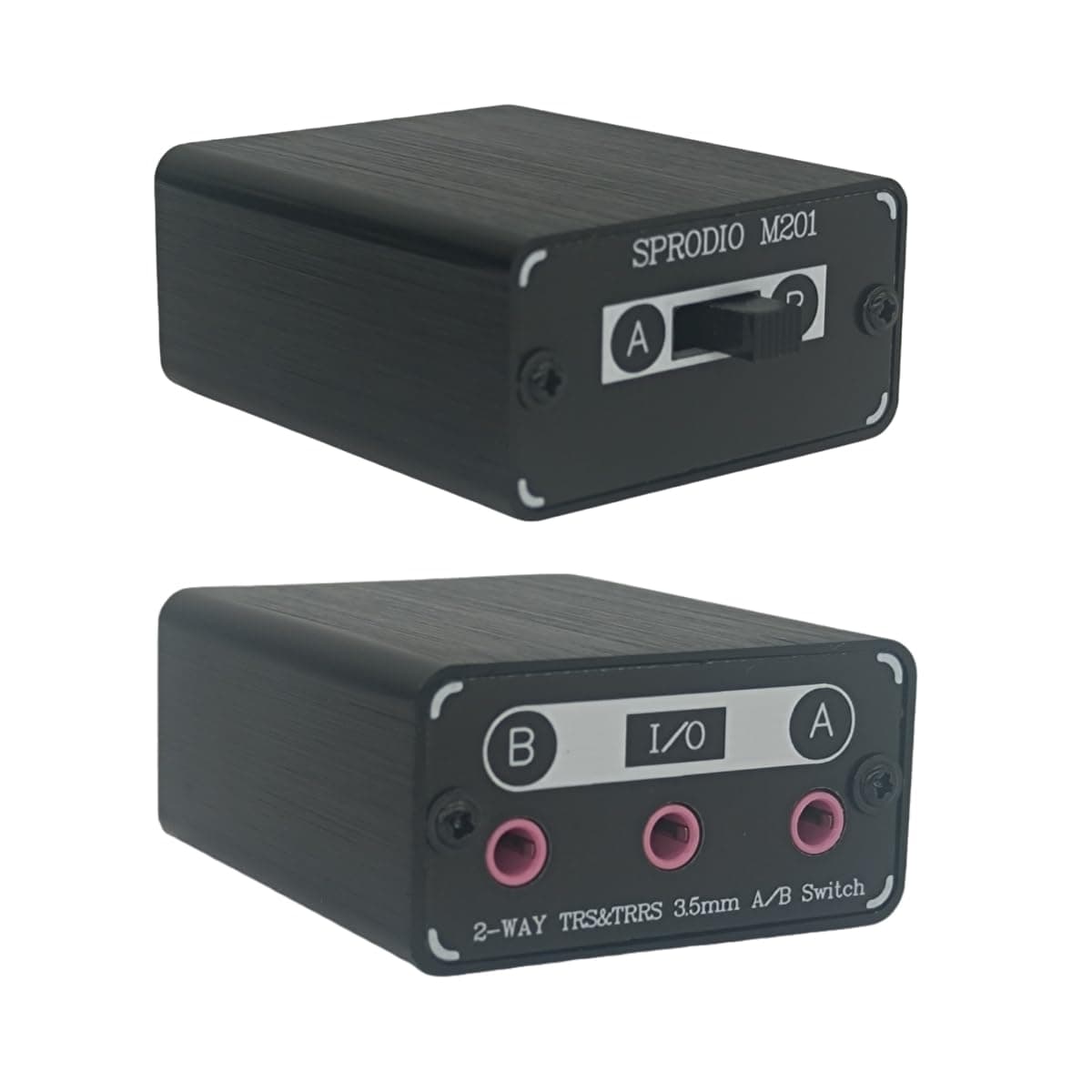 SPRODIO 2 Way in-line 3.5mm Audio Switch Box A/B Selector Switcher Compatible with 1/8" Microphone TRRS TRS Independent Ground no noise-M201