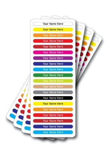 Name Labels/Waterproof Stick on Name Labels/Name Tags/Name Stickers 80 Pack with Over LAMINATES, Super Slim Multi Coloured Pack /
