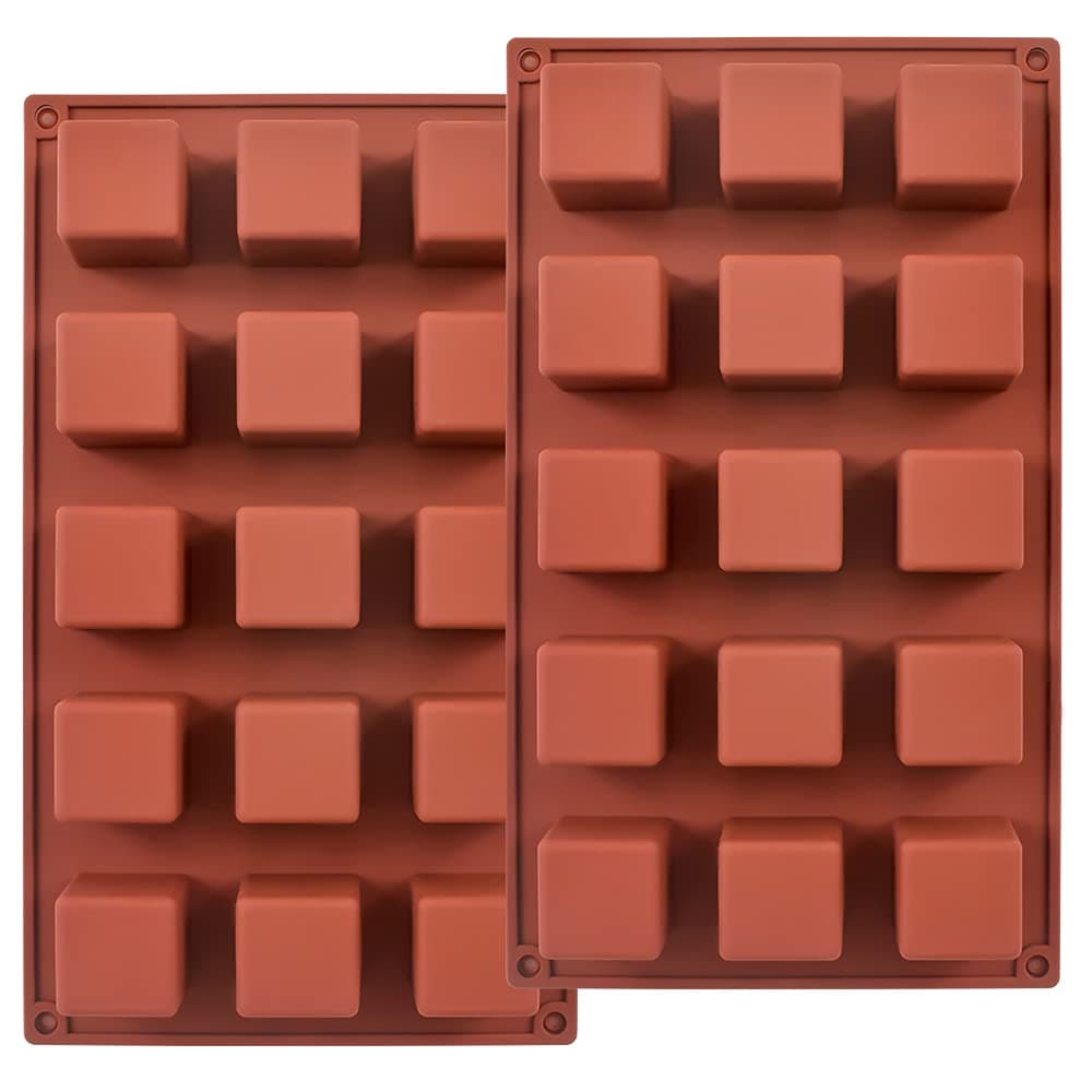 15 Cavities 1.4 inch Square Silicone Mold, Cube Mold for Making Chocolate Candy, Cake, Ice Cube Tray, Truffles Pralines, Pack of 2