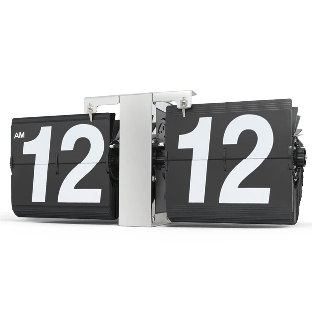 Retro Style Flip Desk Shelf Clock - Classic Mechanical-Digital Display Battery Powered - Home & Office Decor 14 x 5.5 x 3.5 Inches