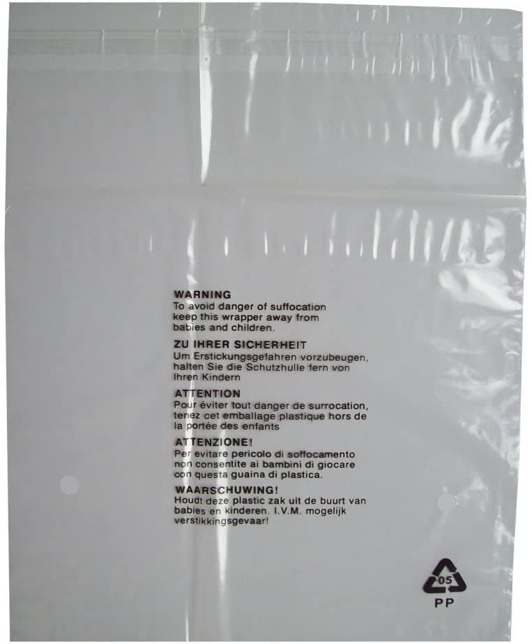 100 x Self Seal Crystal Clear Poly Bags With Suffocation Warning in 5 Languages Great For FBA Stock Poly Bagging (12 x 15 Inches (305mm x 381mm))