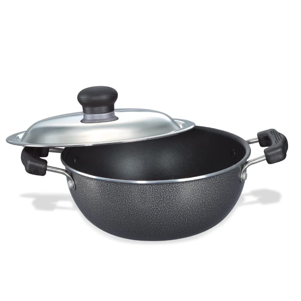 Omega Select Plus 20Cm- 2.2L Non-Stick Kadai with SS Lid |PFOA Free Teflon Non-Stick Coating | Scratch Resistant | Flat Base |Durable Handles |1 Year Warranty