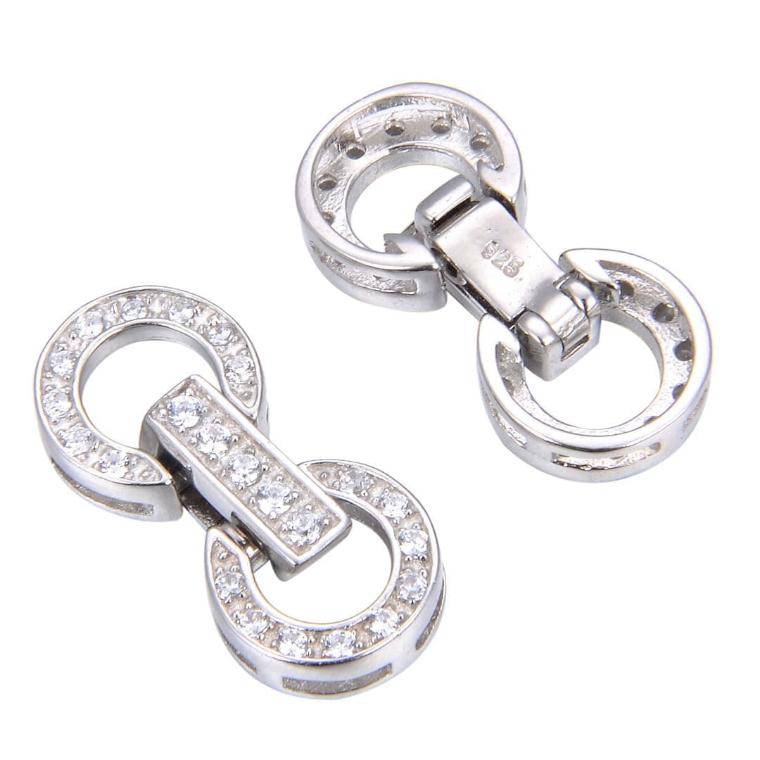 2pcs Adabele Authentic Sterling Silver Snap Lock Fold-Over Necklace Enhancer Hinged Clasp Cubic Zirconia CZ Imitation Diamond Tarnish Resistant for DIY Jewelry Making SS378-3