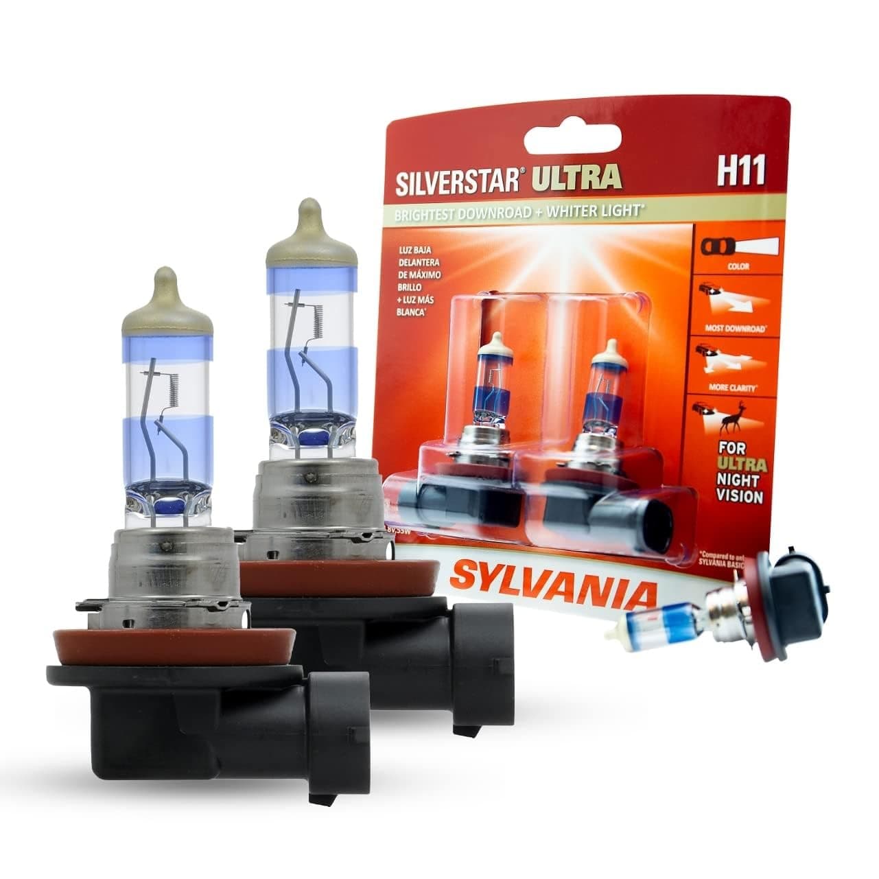 SYLVANIA H11 SilverStar Ultra High Performance Halogen Headlight Bulbs (Pack of 2)