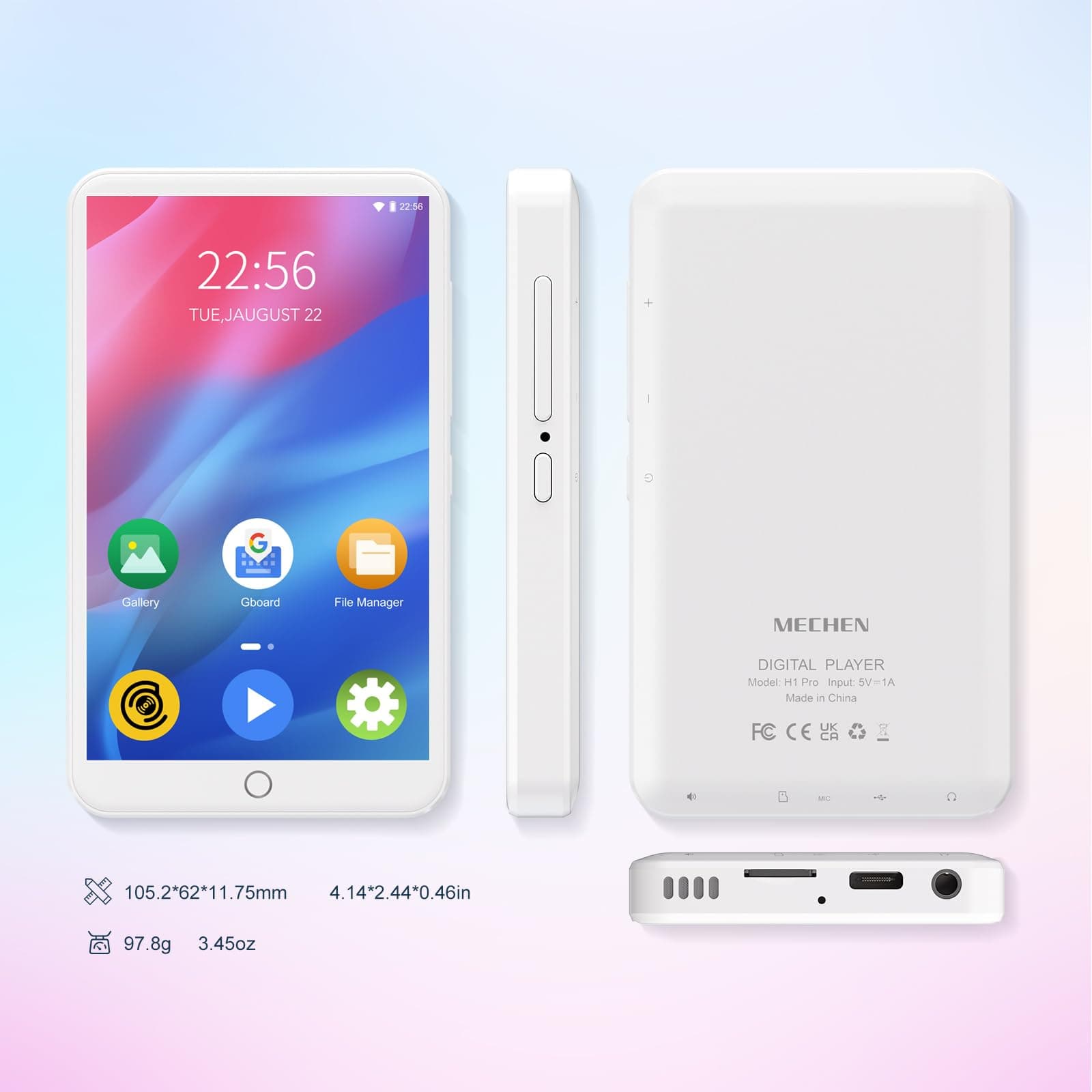 MECHEN MP3 Player with Bluetooth and WiFi,MP3 MP4 Player with Spotify,Audible,Pandora,Amazon Music,4" IPS Touch Screen Android Music Player with Speaker, Up to 512 GB (White)