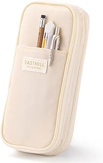 EASTHILL Big Capacity Pencil Case Large Pencil Pouch Stationery Pen Bag for Teen Girls, Cream, Simple