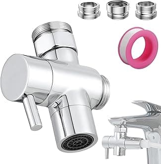 3 Way Shower Diverter Valve, Solid Brass Shower Diverter Valve, Sink Valve Diverter Faucet Splitter for Kitchen or Bathroom, with M22-M24, M22-G1/2 Adaptor, Sliver
