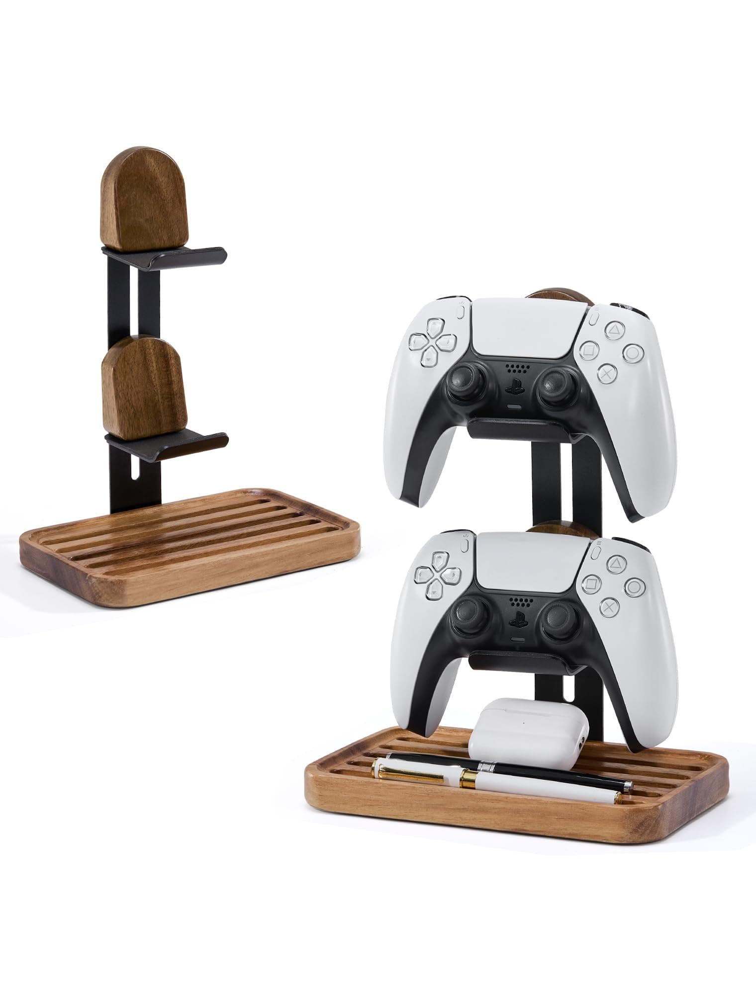 blingwider Game Controller Wood Holder, 2 Tier Adjustable Game Controller Stand For PS/XBOX/Switch/nintendo,Game Controller Organizer,Accessories Managment,Wood,Matte Black