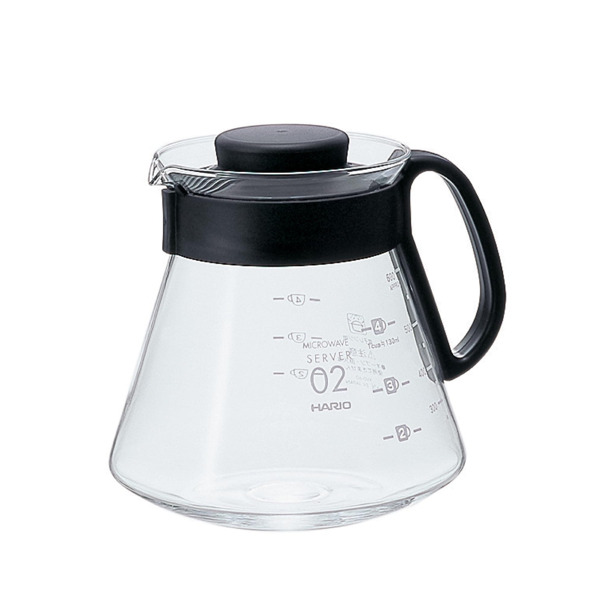 HARIO CD-V60-02 CD Cafetière Range Server V60-02 Microwave-600ml, Glass, 600 milliliters, Black, 4 Cup