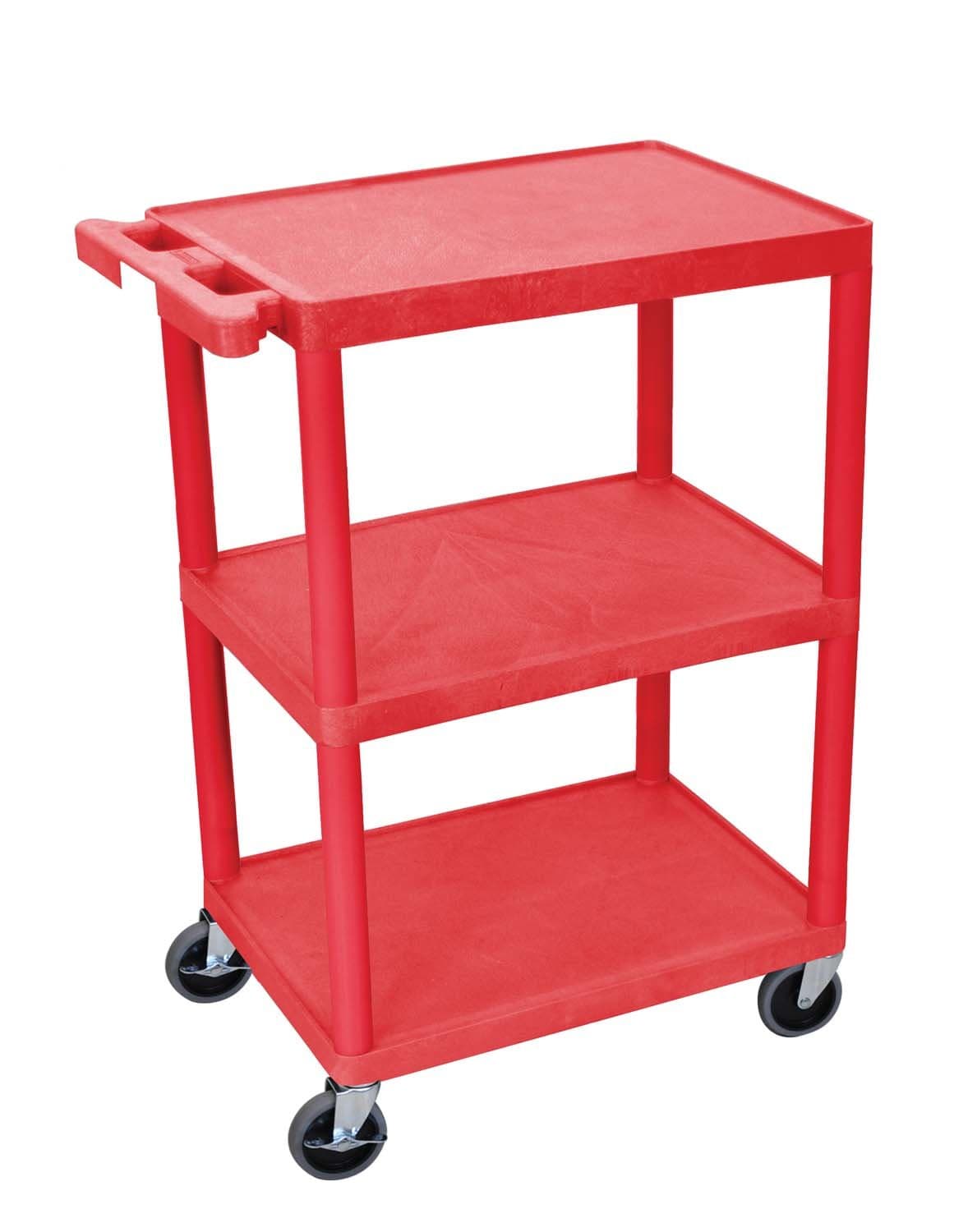 Luxor Multipurpose Storage Utility Cart 3 Shelves Structural Foam Plastic - Red