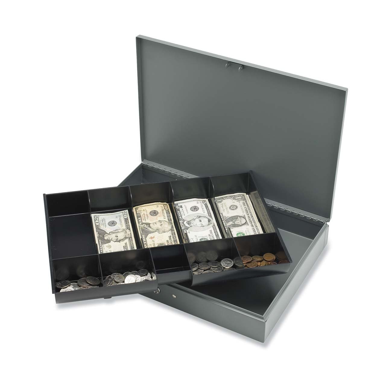 Cash Box, with 2 Keys, 10 Compartments, 15-2/5 x 10-1/2 x 2-2/5 Inches, GY (SPR15500), Gray