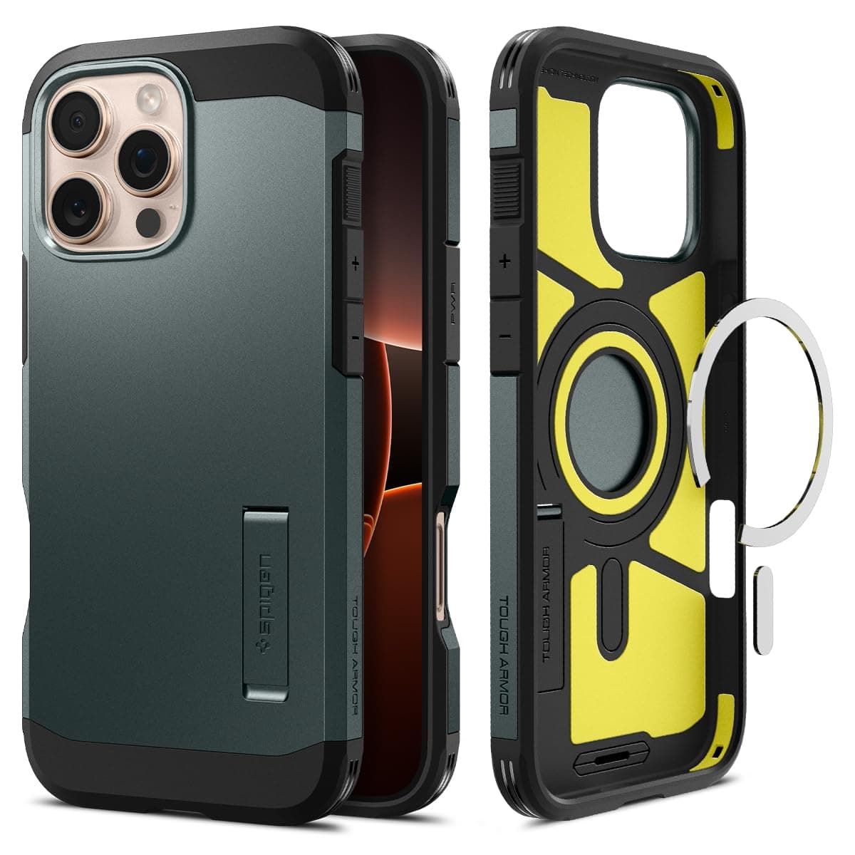 Spigen Tough Armor MagFit AI designed for iPhone 16 Pro case cover (2024) MagSafe compatible - Abyss Green
