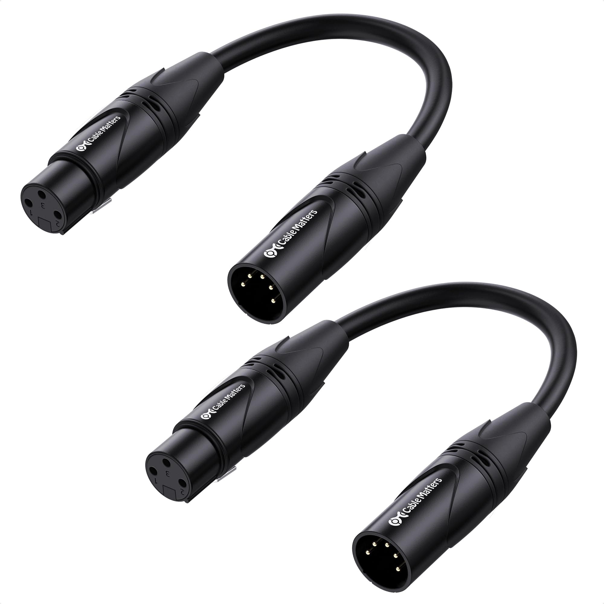 Cable Matters 2-Pack 5 Pin to 3 Pin DMX Lighting Cable - 6 Inches, 5Pin Male to 3Pin Female XLR/DMX Adapter Cable, Black