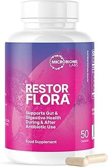 Microbiome Labs RestorFlora – Vegan Probiotic Supplement with Saccharomyces boulardii and Bacillus Spores – Gut Health and Digestive Support – Yeast & Spore Probiotics for Men & Women, 50 Capsules