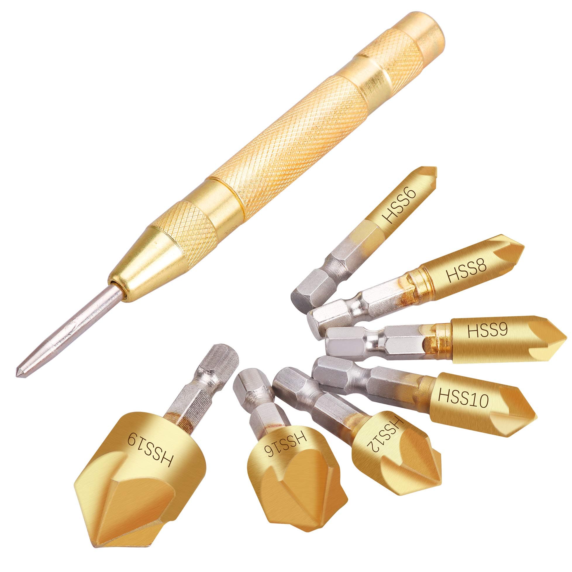 Countersink Drill Bit Set with Center Punch 8 Pack