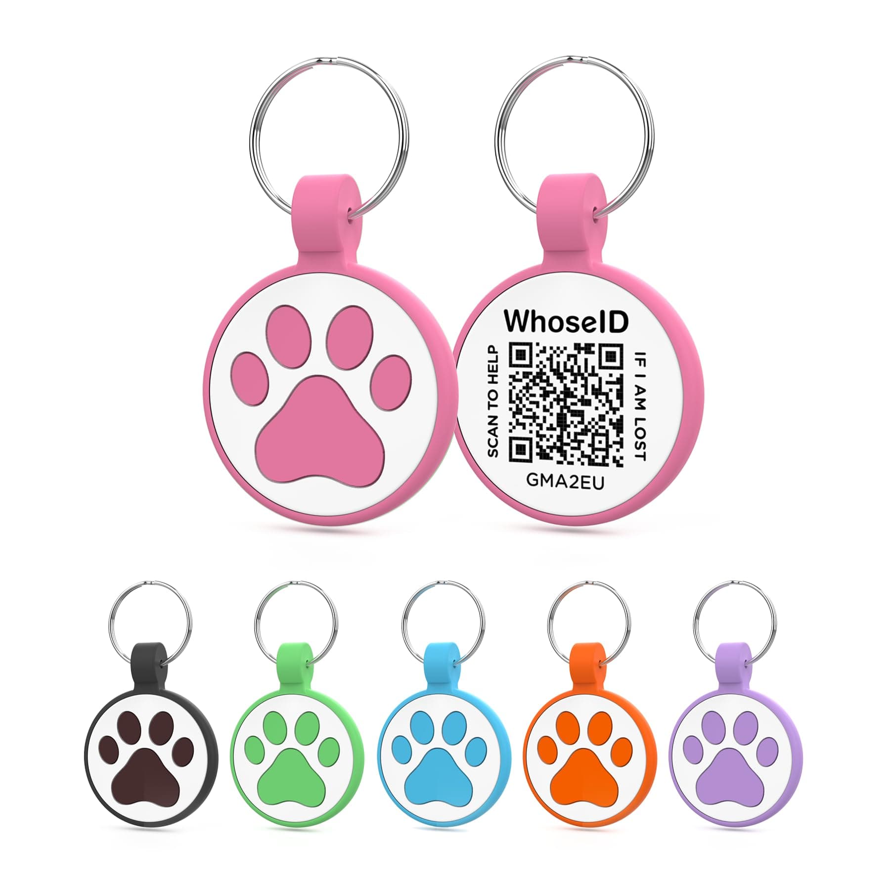 WhoseID QR Code Cat Tag, Modifiable Pet Online Profile Page, Multiple Emergency Contact, Silent Silicone, Lightweight, No Jinging, Collar Accessories, QR Cat ID Tag (Small Breeds - 1", Rose)