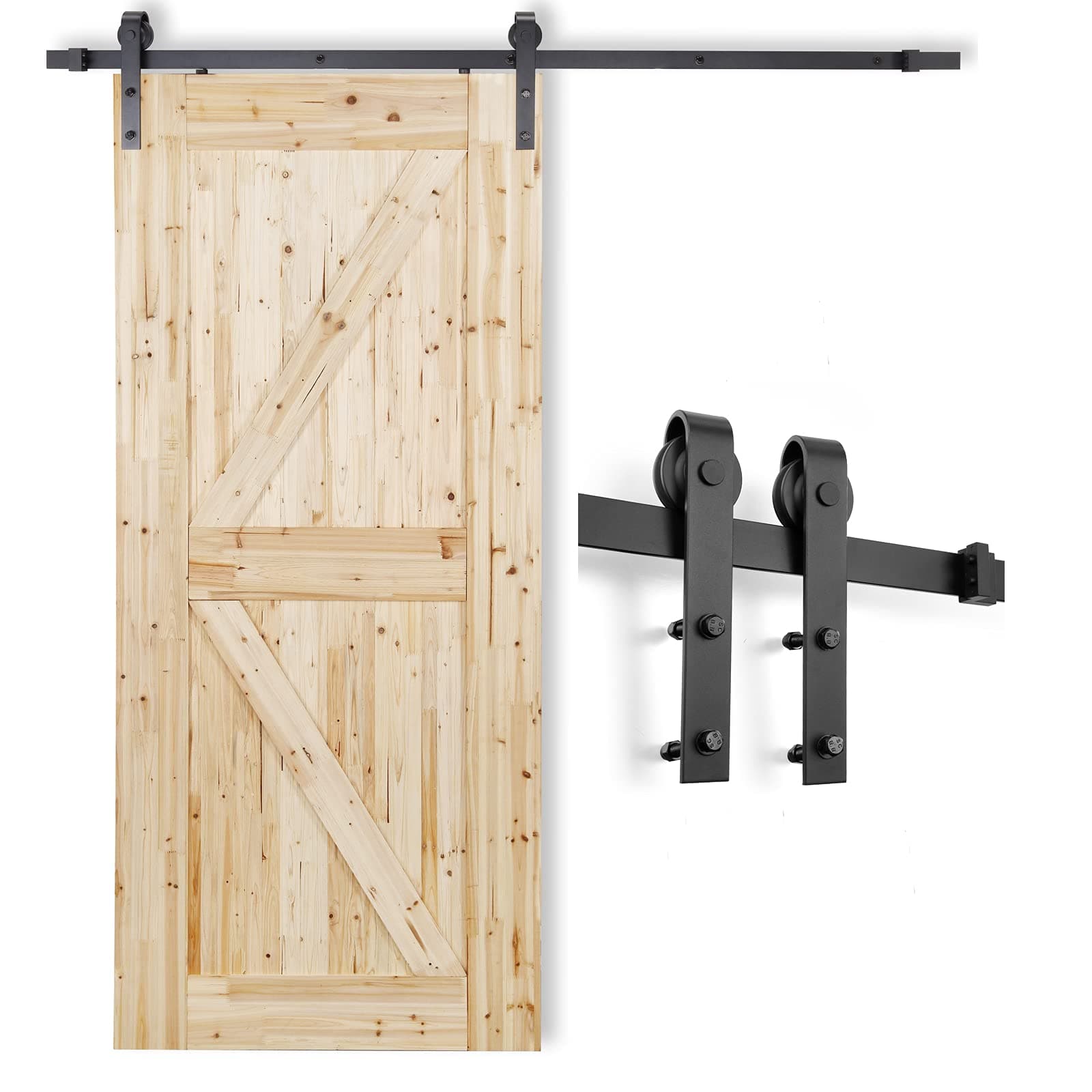 TE DEUM 6.6 FT Sliding Barn Door Hardware Kit for 36"-40" Wide Sliding Door Barn Door Panel-Smoothly and Quietly-Easy Installation,Black(J Shape Hanger)