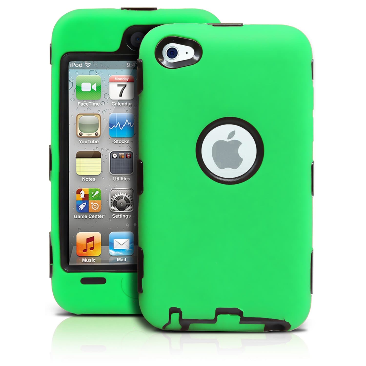 iPod Touch 4th Case, MagicMobile® Premium Heavy Duty Hybrid Shockproof Armor Cover Green Silicone Layer and Black Hard Plastic Shell