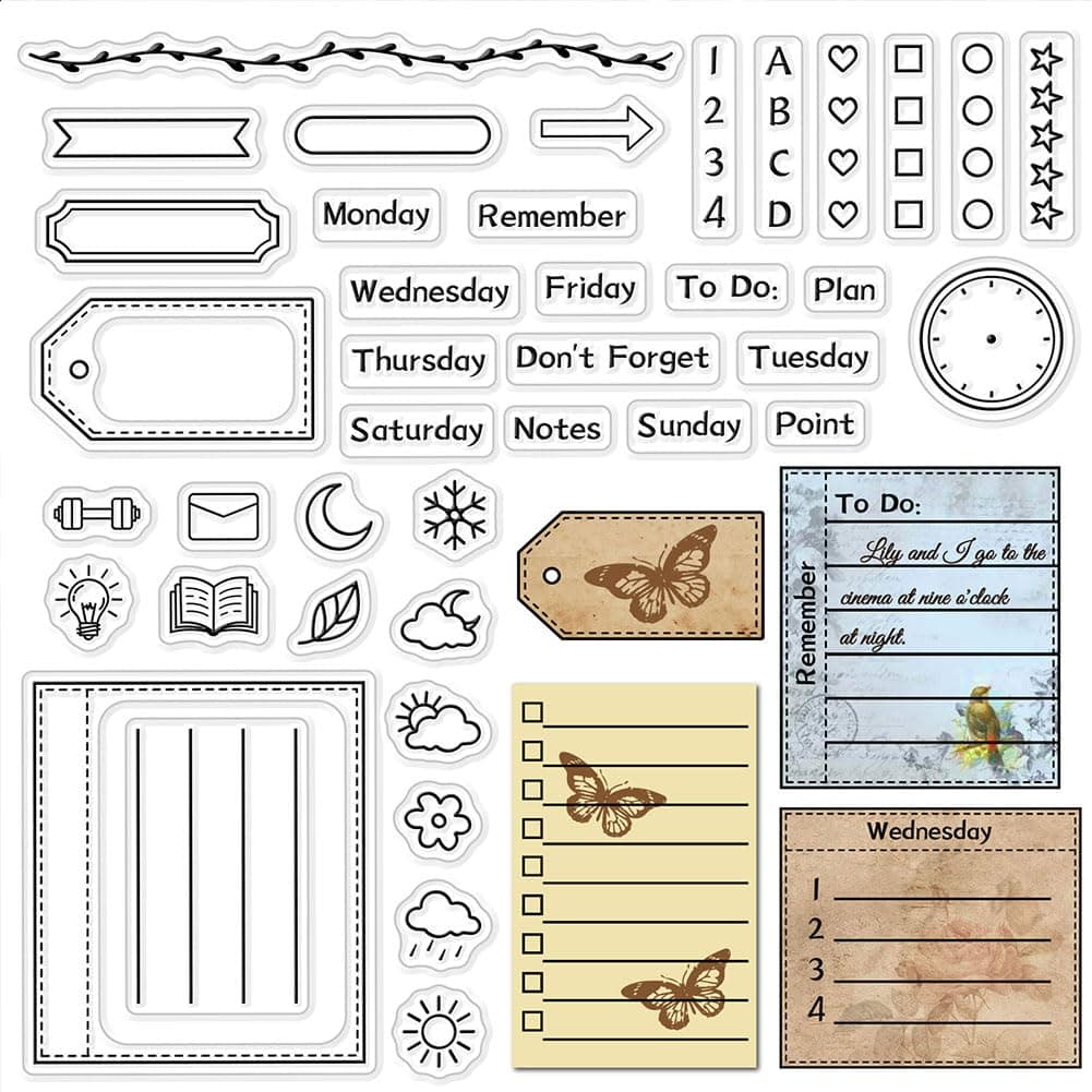Calendar Planner Frame Clear Rubber Stamp Month Week Date Time Transparent Silicone Seals Stamp for Journaling Card Making DIY Scrapbooking Handmade Photo Album Notebook Decor 6.3 x 4.3inch