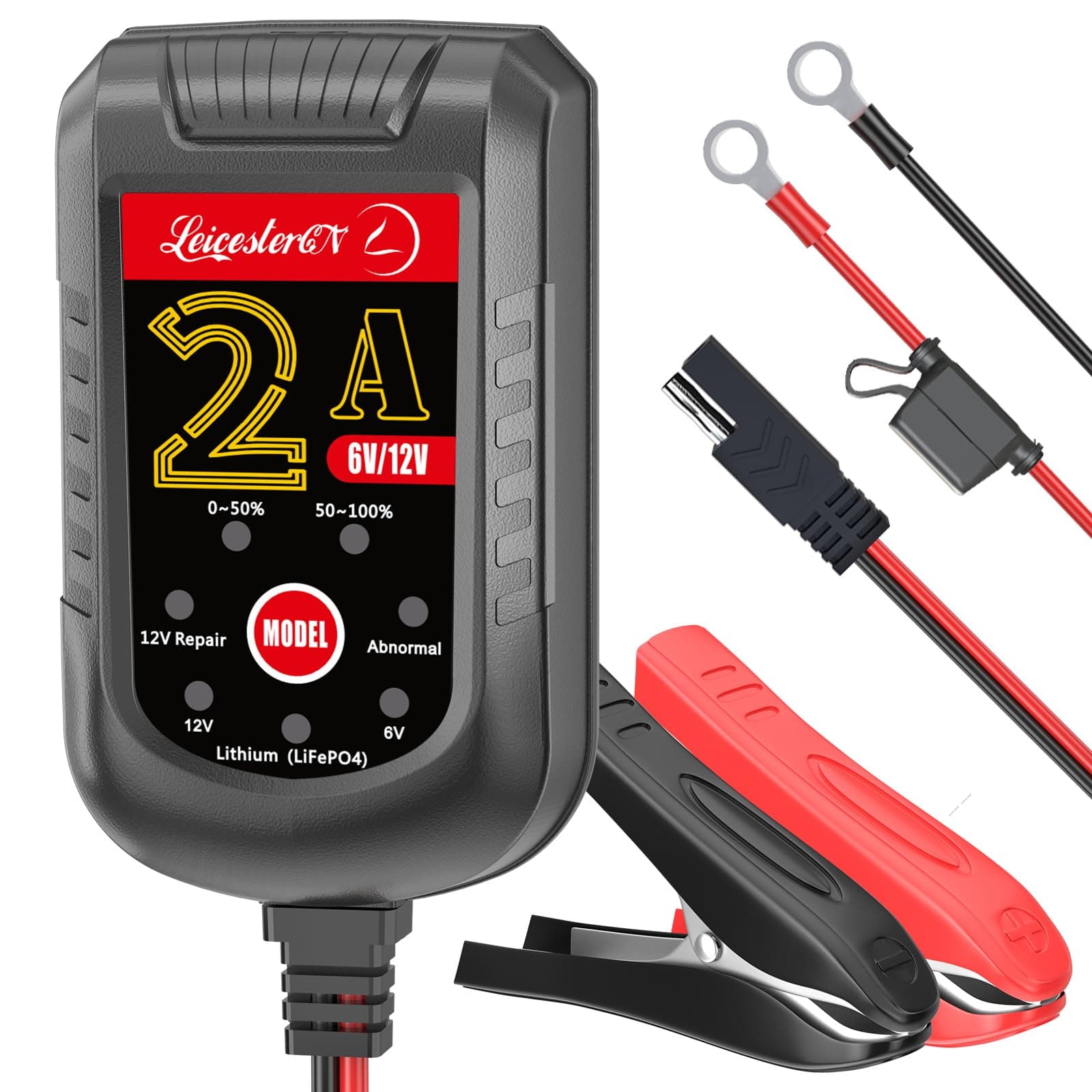 2A Smart Battery Charger Maintainer 6V 12V Trickle Charger with Pulse Repair Mode 10FT Extra Long Cable for Car Motorcycle Marine Boat Supports Lithium LiFePO4 AGM Gel Batteries