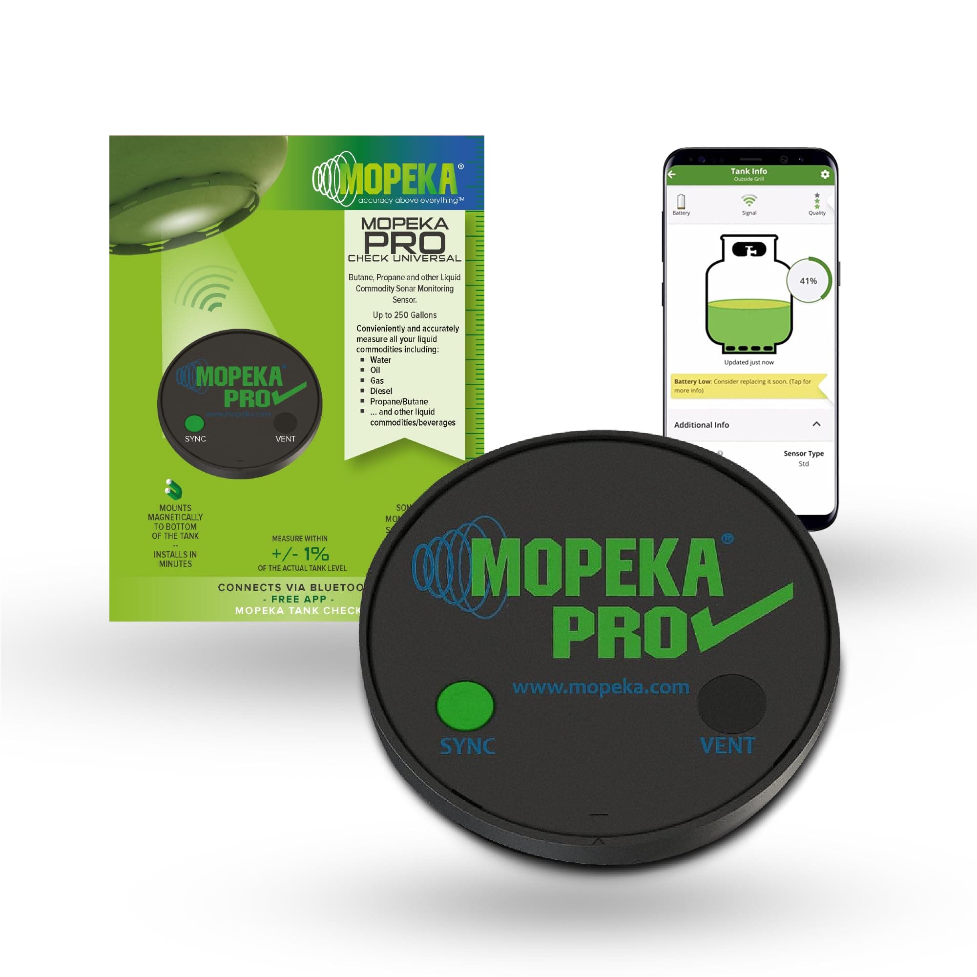Mopeka Pro Check Universal Sensor - Bluetooth Ultrasonic Sensor for Steel Propane Tanks - Perfect for Propane Grills, Water Tanks & Campers - Water Level SensorUp to 250 Gallon Tanks