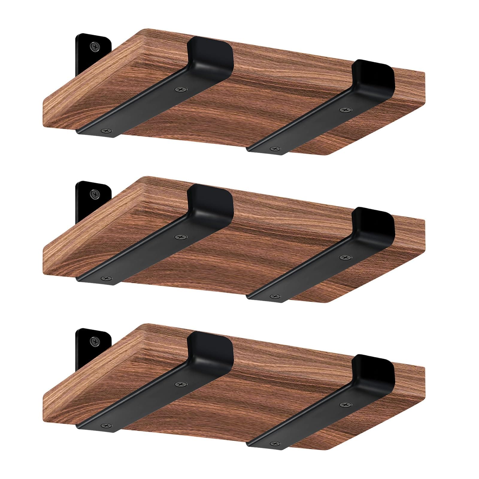 6 Pack - 5.5" L x 4" H x 1.5" W J Lip Shelf Brackets Rustic Farmhouse Iron Wall Floating Shelf Bracket Metal Shelf Bracket Industrial Shelf Supports with Screws Black
