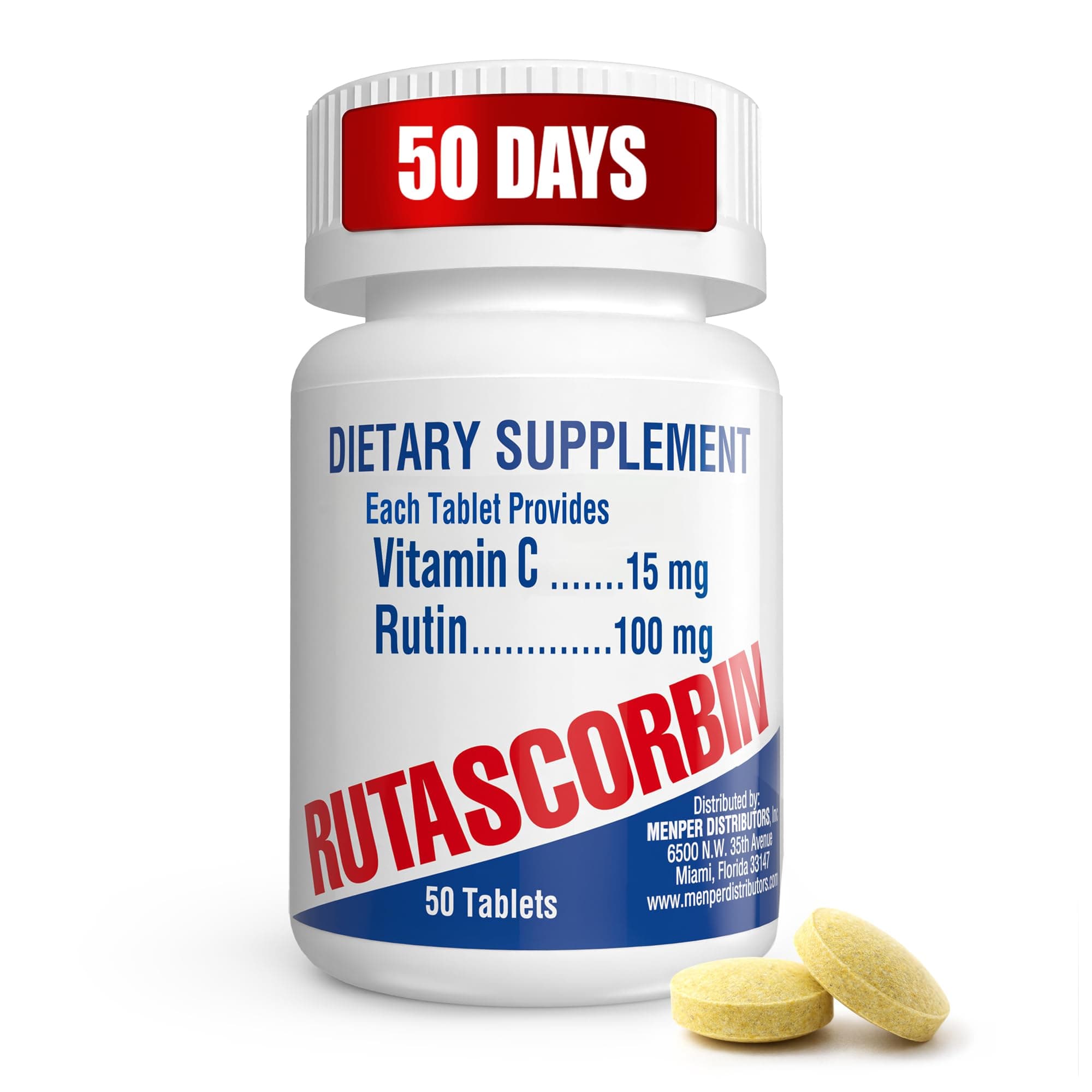 Rutin and Vitamin C Tablets for Circulation and Immune Support | Moderate Daily Dose for Vessels & Vascular Wellness, Antioxidant and Collagen Support, Clean Formula, 50 Ct Each | 1-Pack