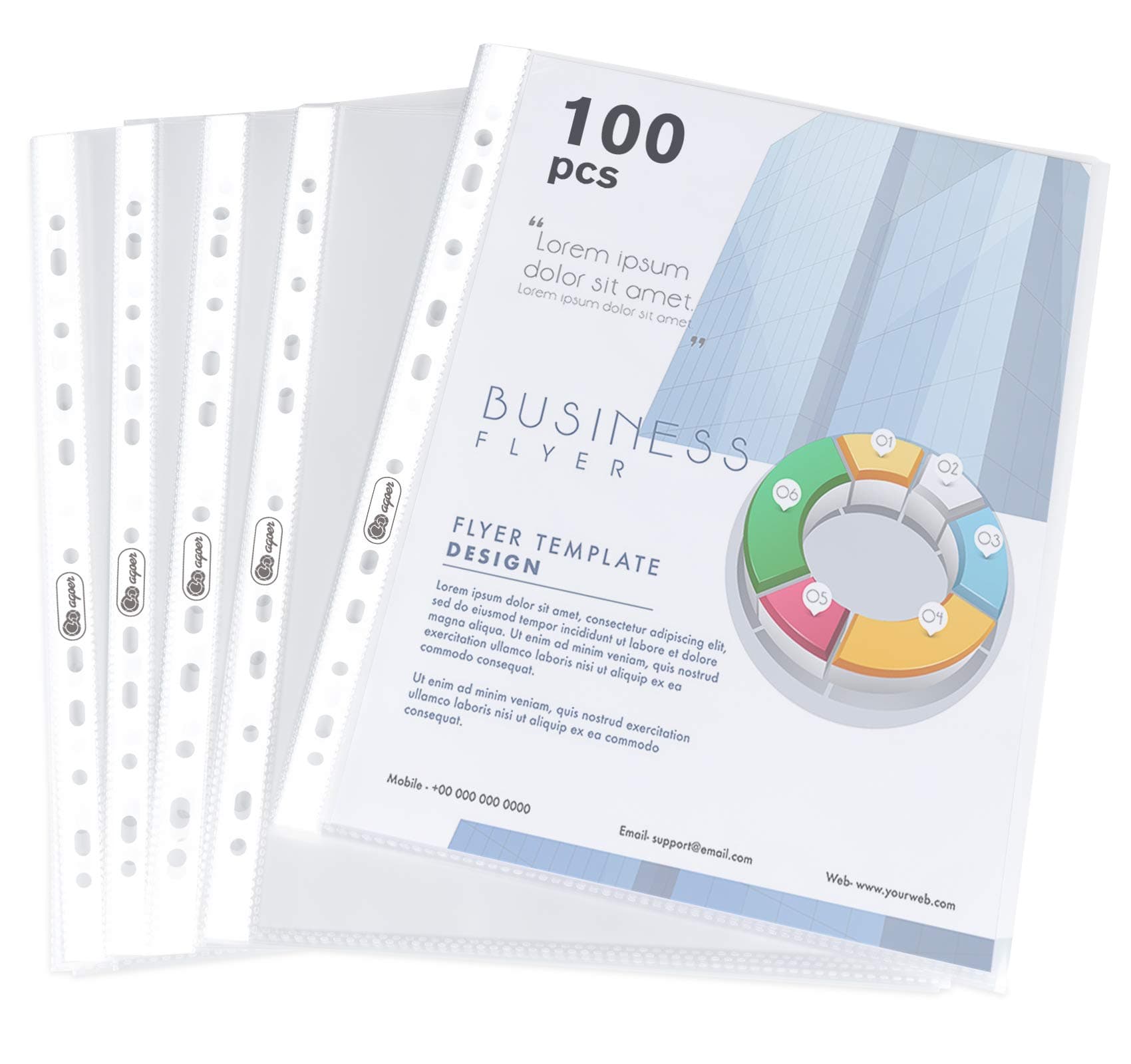 100 x Clear A4 Plastic Punched Punch Pockets, 160 Micron Heavy Duty File Binder Pockets - Extra Strong A4 Punched Pockets for Documents Folders Filling Wallets Sleeves