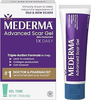 Mederma Advanced Scar Gel 1x Daily Reduces The Appearance Of Old New Scars #1 Doctor Pharmacist Recommended Brand for Scars 1.76oz, Clear, 50 grams