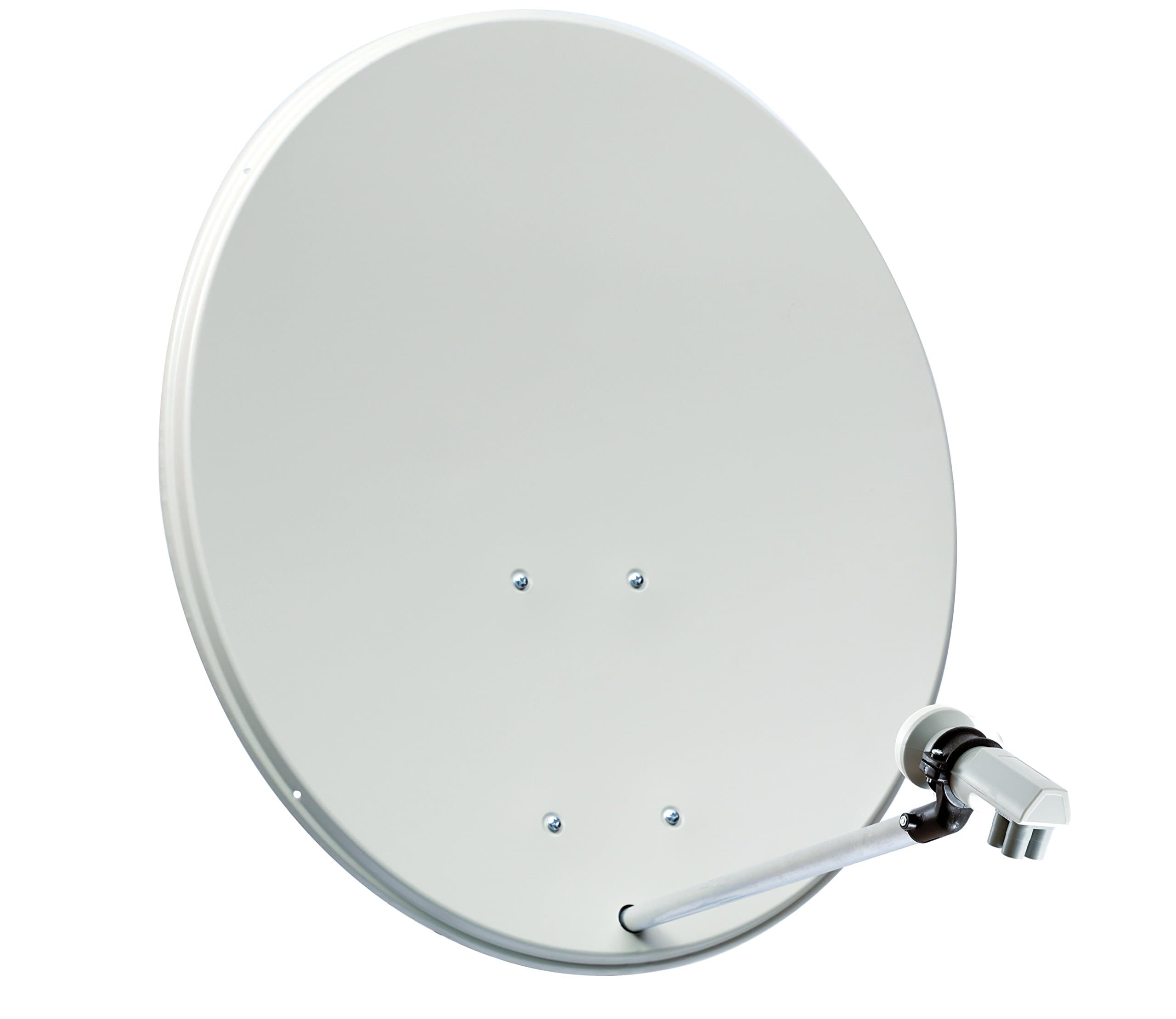 Telestar Basicline 80 5109804 Satellite Dish with Quad LNB for HDTV, 80 cm Steel Dish, Quad LNB, 4 Receivers, Beige