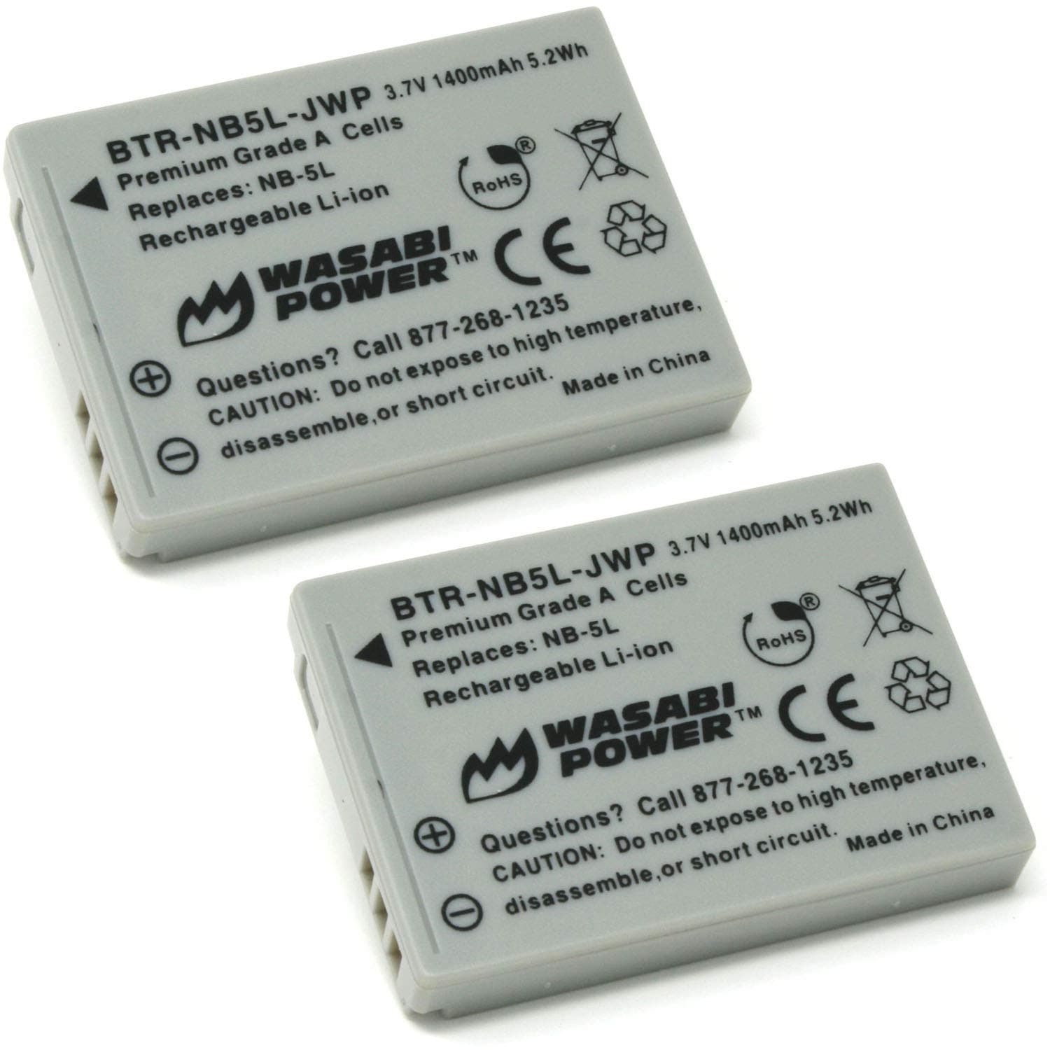Wasabi Power Battery (2-Pack) for Canon NB-5L Battery for Canon NB-5L and Canon PowerShot S100, S110, SD700 is, SD790 is, SD800 is, SD850 is, SD870 is, SD890 is, SD900 is, & More